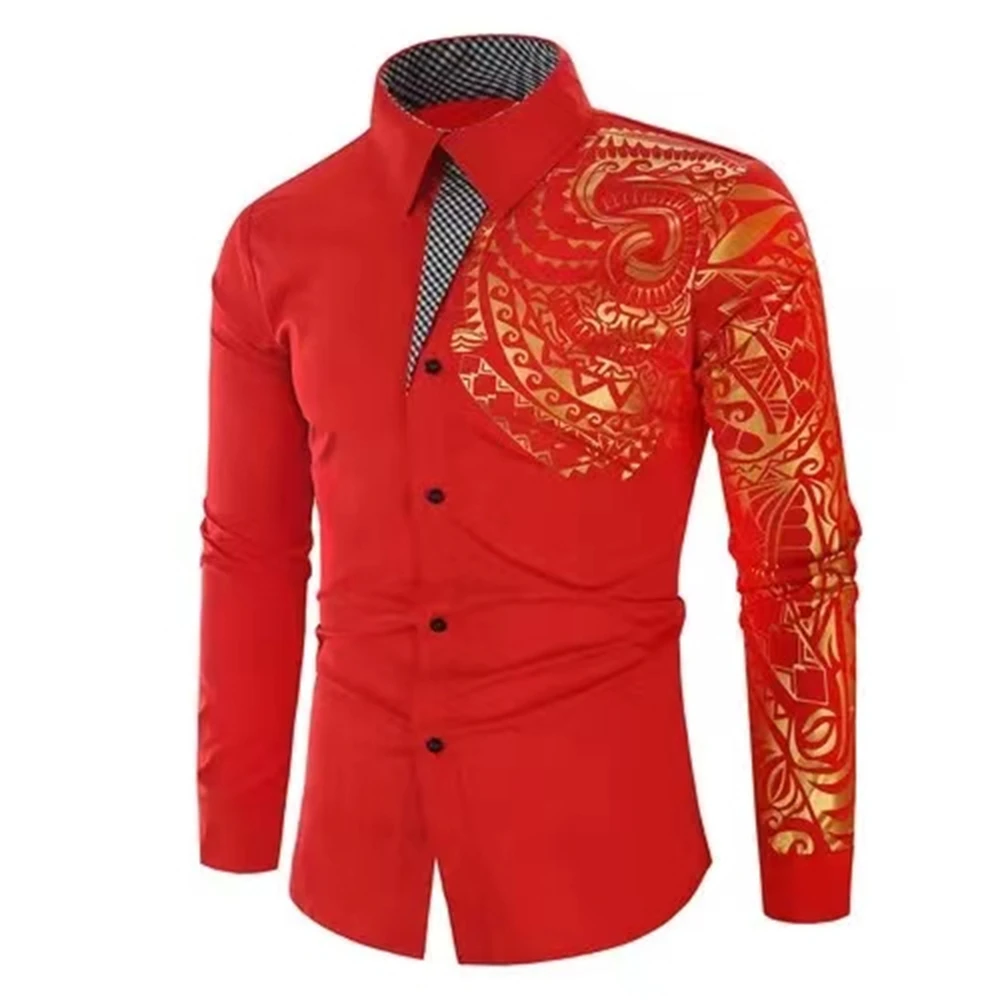 Camicia da uomo popolare camicia da uomo di lusso in oro di fascia alta a maniche lunghe abito da lavoro camicia stampata sociale da ballo 6XL