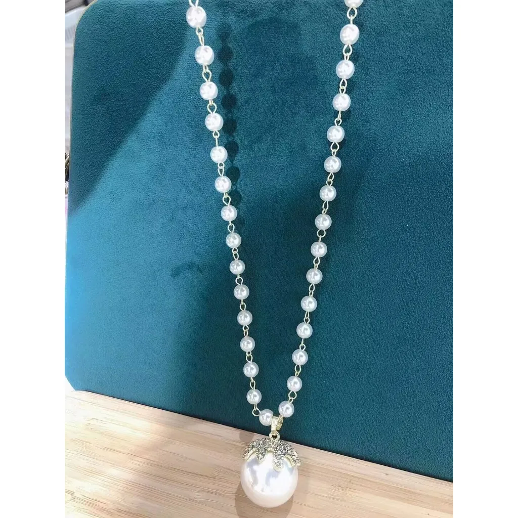 Big Simulated Pearl Ball Multi Layer Long Necklace For Women 2024 New Sweater Chain