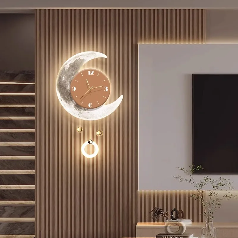 42*66CM Original Factory direct Modern moon 3D Luxury Wall Clock LED Light Art Decorations For Home Living Room  Decors