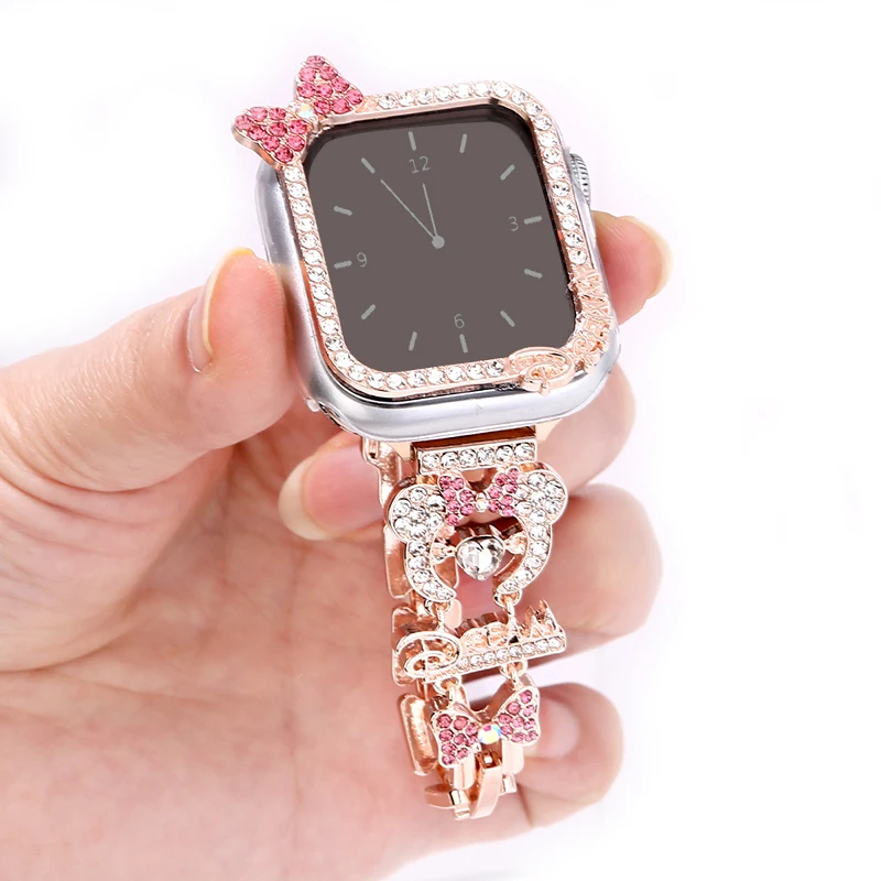 Bling Metal Watch Band For Apple Watch Series 9876SE5432 40/41Mm Strap Girl's Birthday Gift For Iwatch 44/45Mm Protective  Case