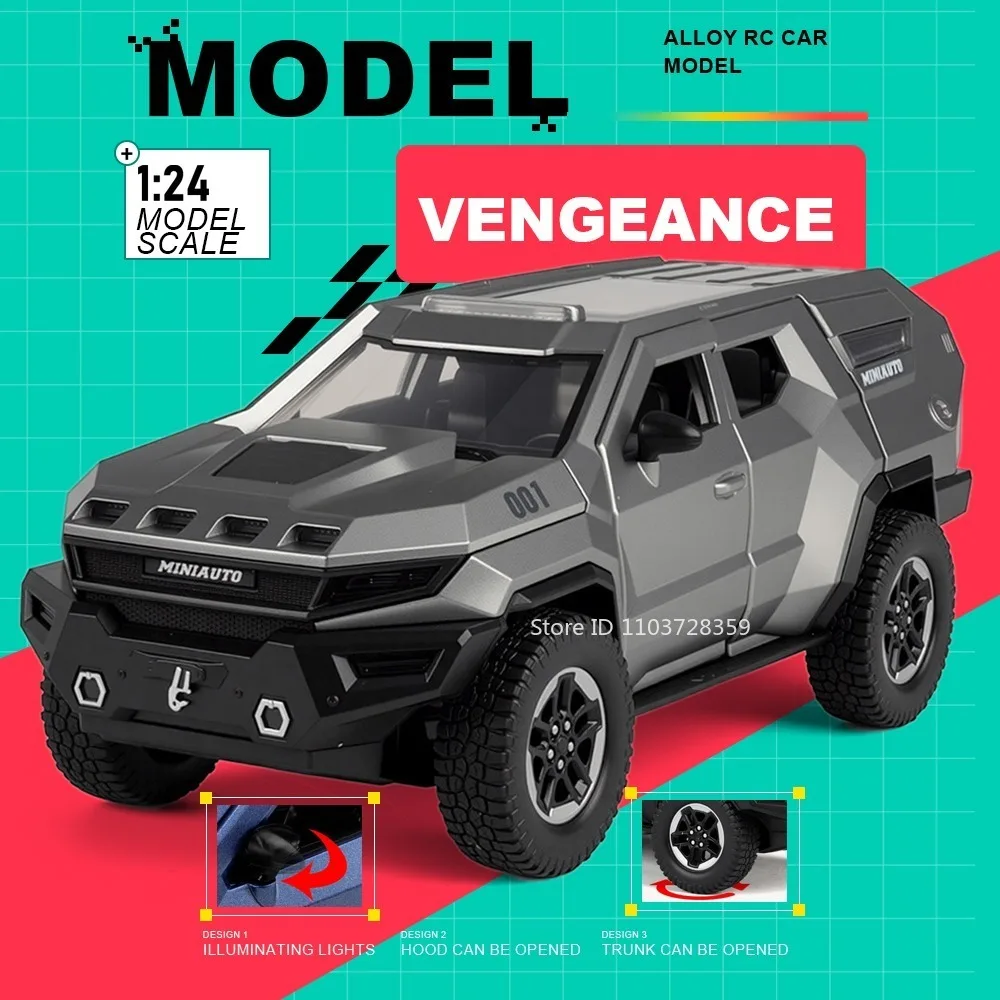 

1:24 Rezvani Vengeance Sabertooth Armored Off-road Car Model Toys Metal Diecast Sound Light Shock Absorption Pull Back for Boys