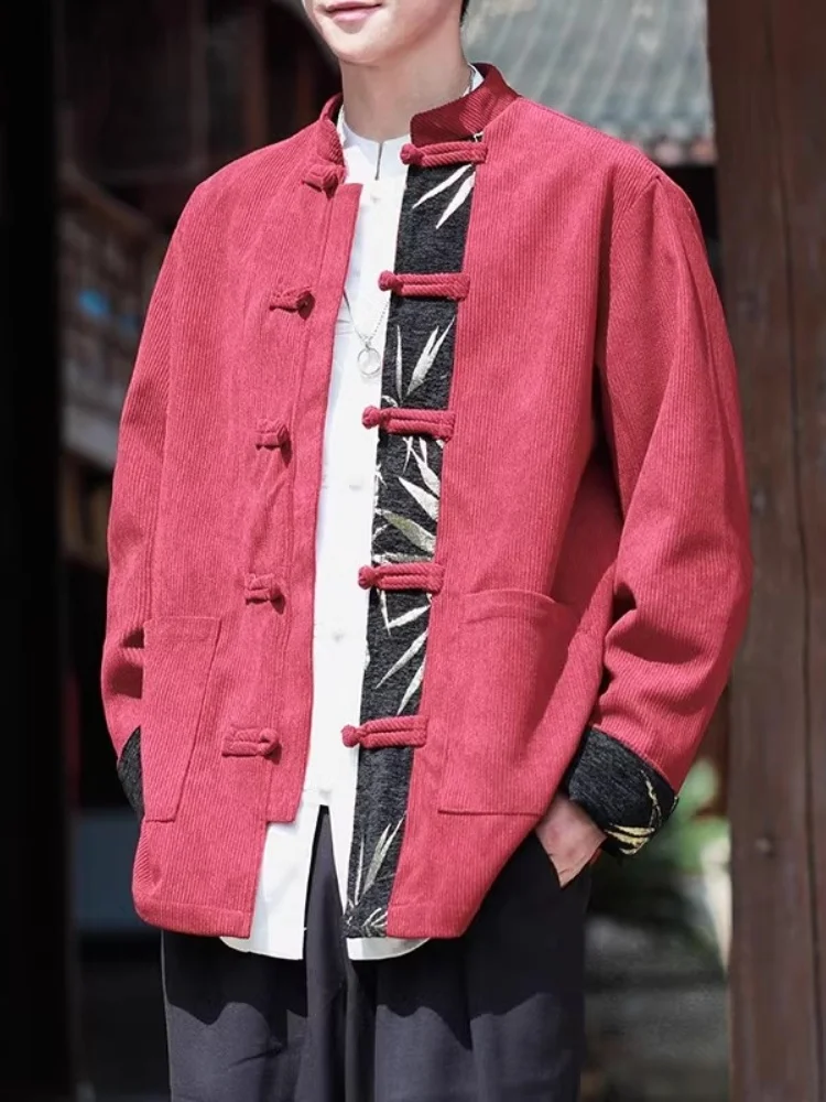 

Новая мужская куртка в китайском стиле, ретро, с пэчворком, весенне-осенняя модель, свободный крой, дышащая, с длинными рукавами, воротник-стойка