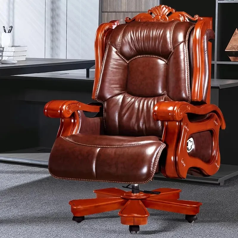 Chine Style Solid Wood Leather Strength Factory Production Office Furniture Mahogany Executive Chair