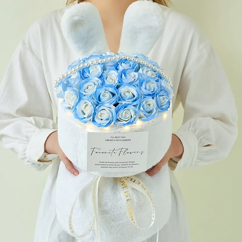 Orecchio di coniglio Bouquet di Rose giocattoli per bambole fiori artificiali Bouquet di Rose di san valentino decorazione per feste di matrimonio regalo di compleanno di natale