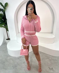 Sweater Vendors Fall Winter 2024 Women Clothing Sweater Outfit 2 Piece Set Trendy Two Piece Cozy Knit Sweater Top and Shorts Set