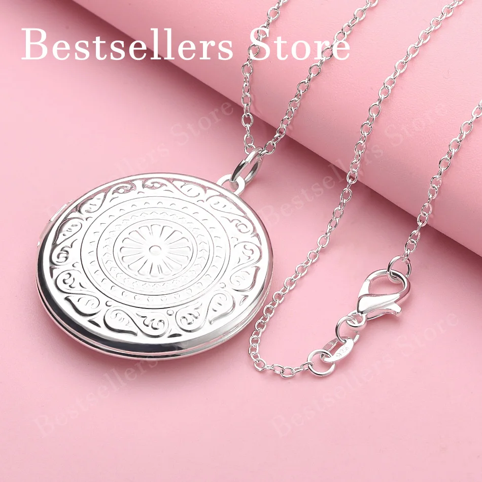 

925 sterling silver 16-30 inch exquisite round flip up pendant necklace, women's fashion gift, wedding jewelry accessories