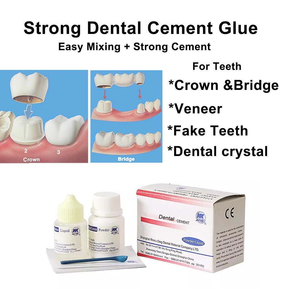 

Dental Cement Glue For Teeth Crown Bridge Permanent Powder and liquid Teeth Crowns Prosthesis Super Stronge Adhesive Stick Kit