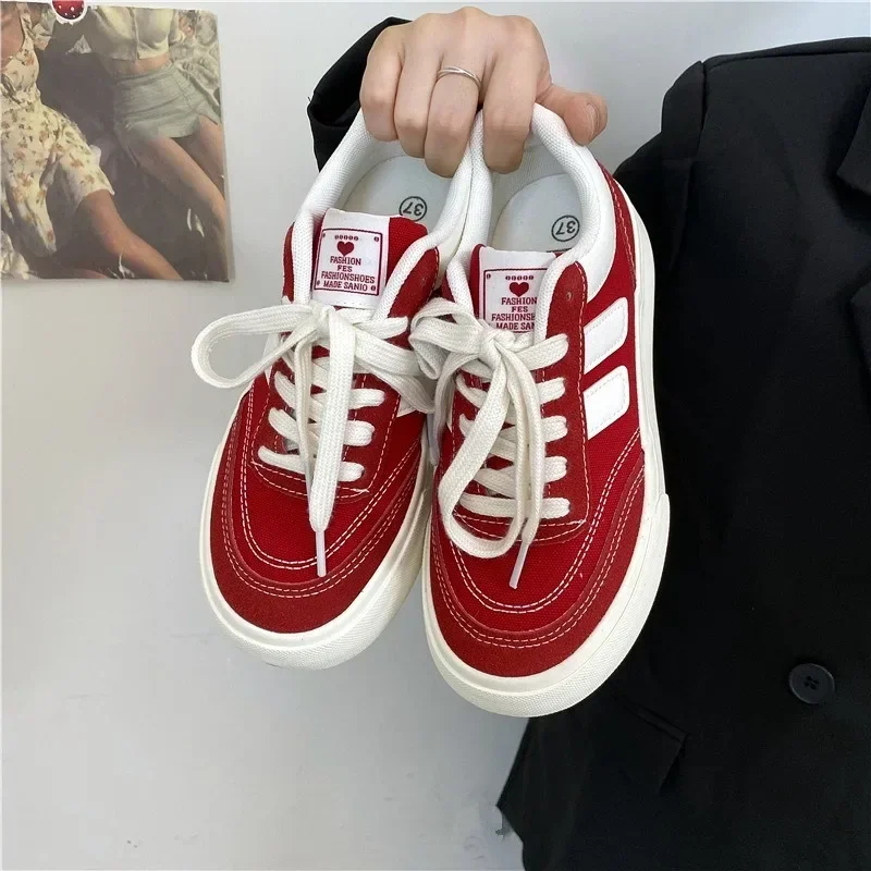 2024 New Red Thick-soled Canvas Shoes Casual Fashion Women\'s Shoes Women Sneakers Vintage Shoes Women Zapatos De Mujer  Sneaker