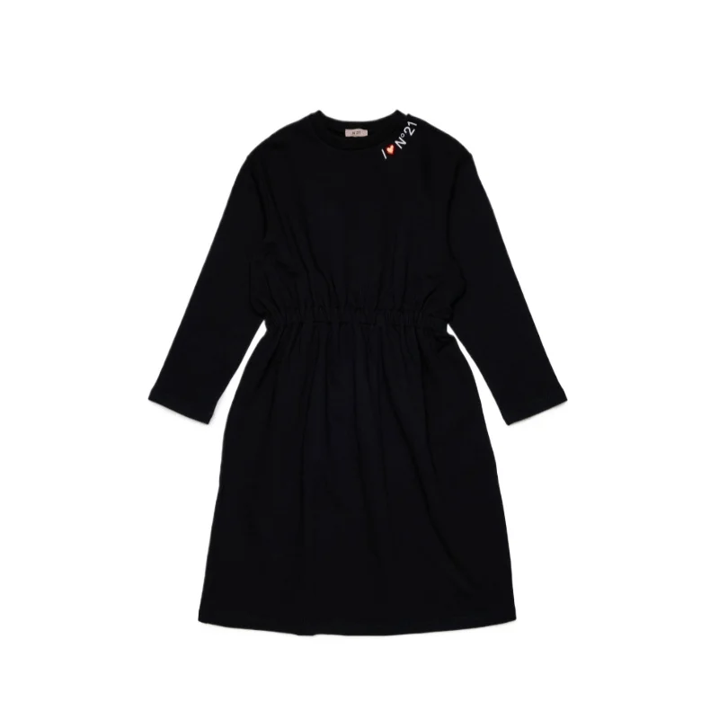 Vestido Infantil 2026 Nuevo Otoño N21 para Niñas, Sudadera con Mangas Largas, Color Rojo Coral, Vestido Midi con Logotipo en el Cuello