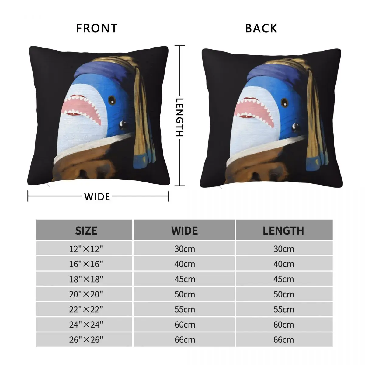 Blahaj With A Pearl Earring Square Pillowcase Polyester Linen Velvet Pattern Zip Decor Throw Pillow Case Bed Cushion Cover