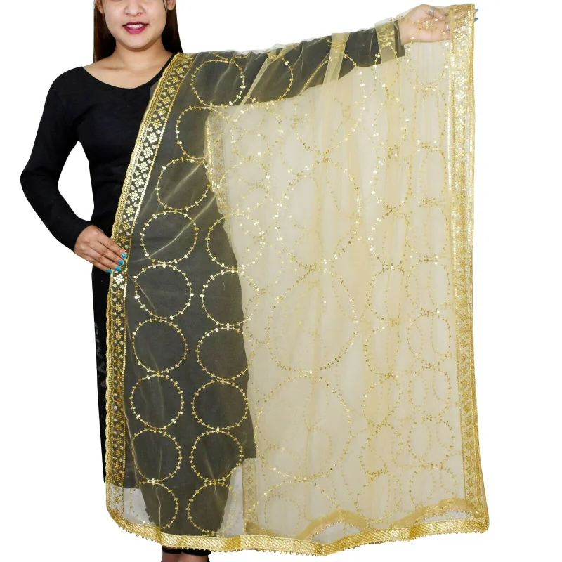 Women's Net Dupata Scarf Traditional Chunni Strap Gotta Patti Beaded Wrap Shawl Indian Clothing