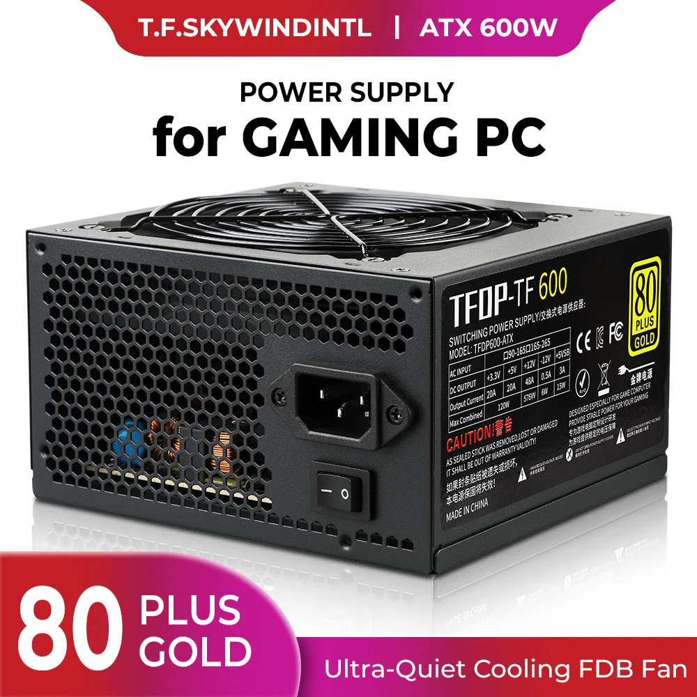 600W Netzteil 80PLUS Gold ATX PC Netzteil Nicht modular 90V-265V 20+4PIN Leise Geeignet für Desktop-Computer Server Gaming PC