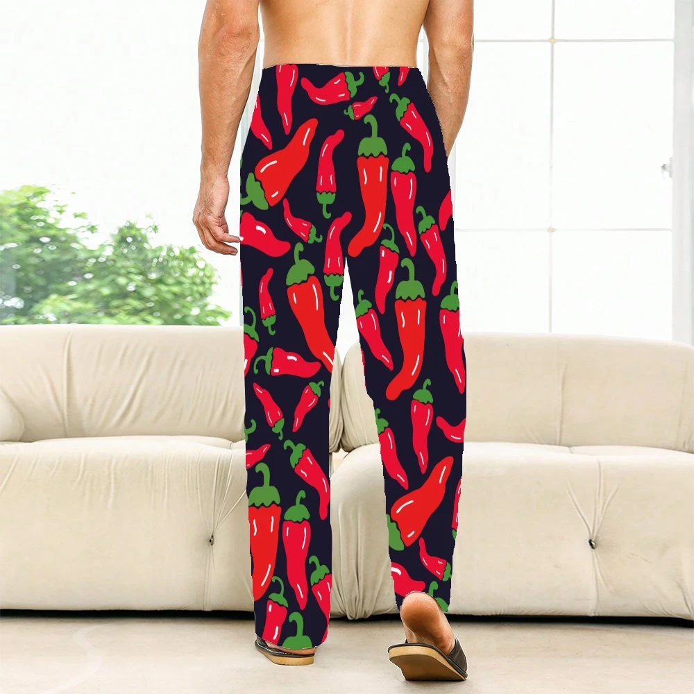 Pantalones de pijama con patrón de Chili para hombre y mujer, ropa de dormir supersuave, Unisex, con bolsillos y cordón