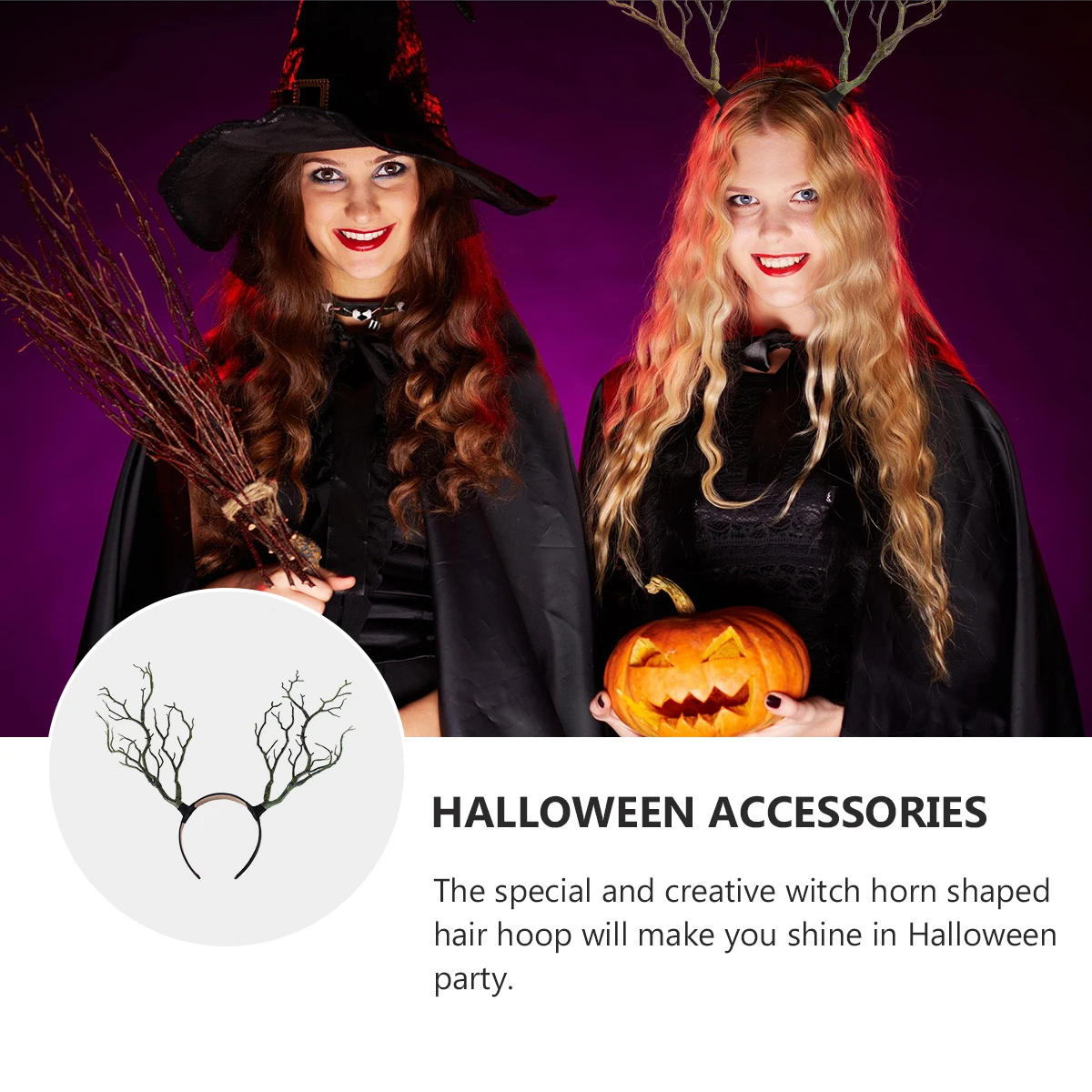

Witch Horn Shaped Hair Hoop Darkly Style Halloween Costume Party Headband Plastic Props Lightweight Unique Beauty