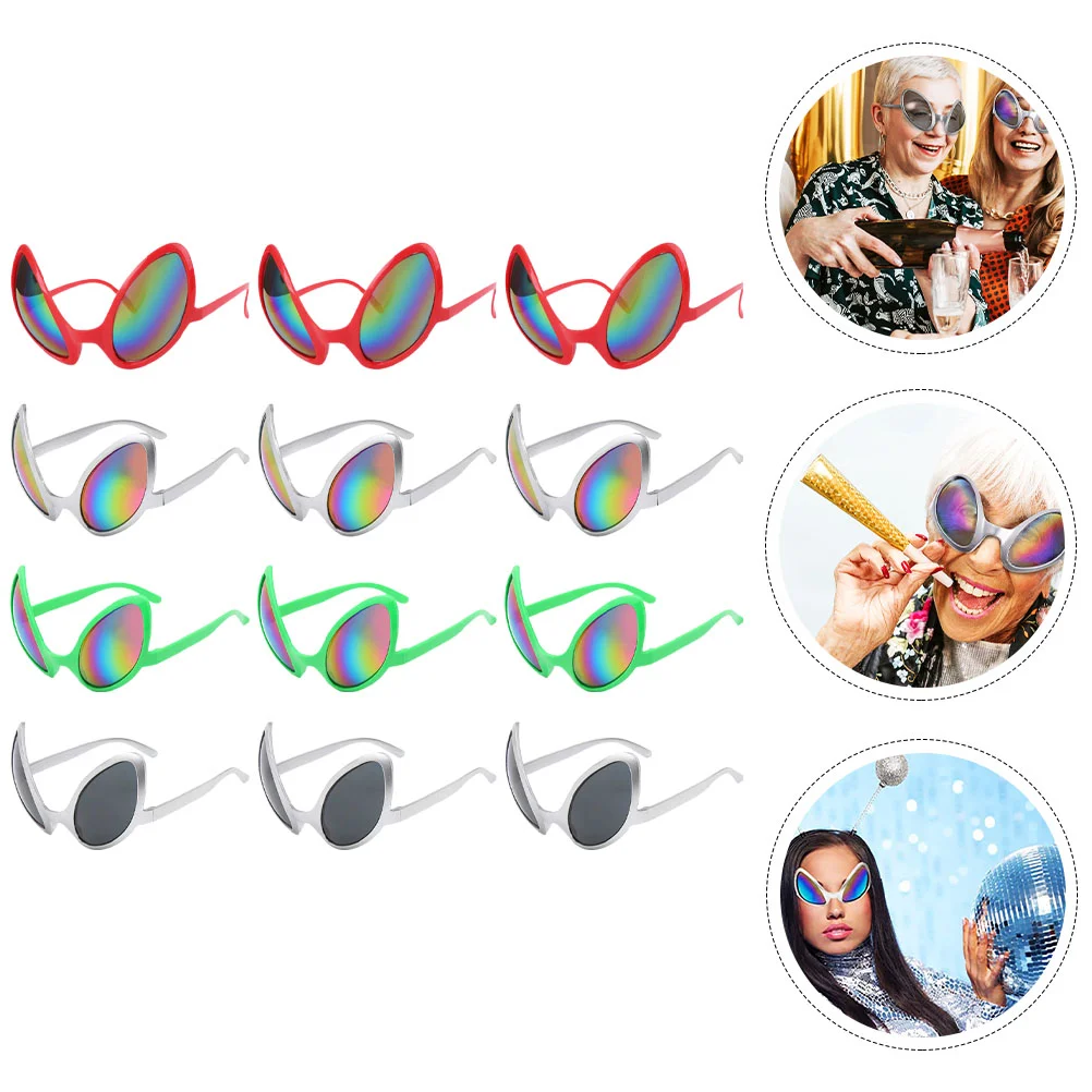 

12 Pcs Rainbow Lens Sunglasses Alien Cosplay Prom Party Exaggerated Vintage Costume Women's