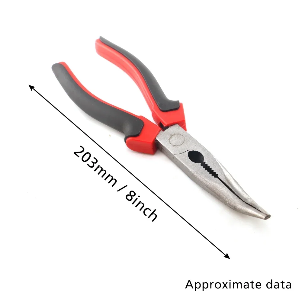 8 Inch Curved Needle Nose Plier Wire Cutting Stripping Tool