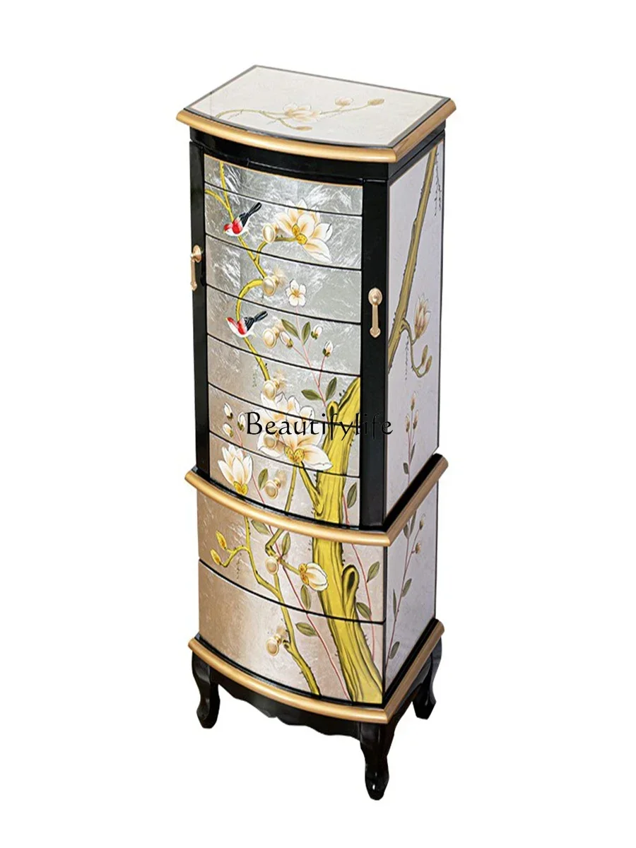 

FG10New Chinese-style painted solid wood living room wall storage cabinet drawer storage decorative cabinet