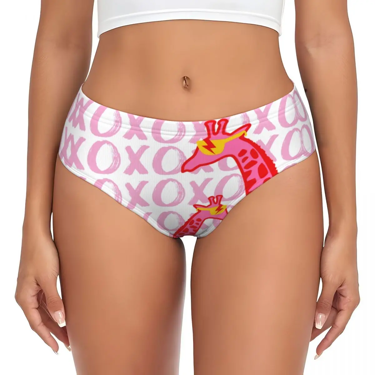 Ropa interior estética de la letra púrpura de la muchacha rosa respirable de las mujeres de las bragas breves de la jirafa XOXO de encargo