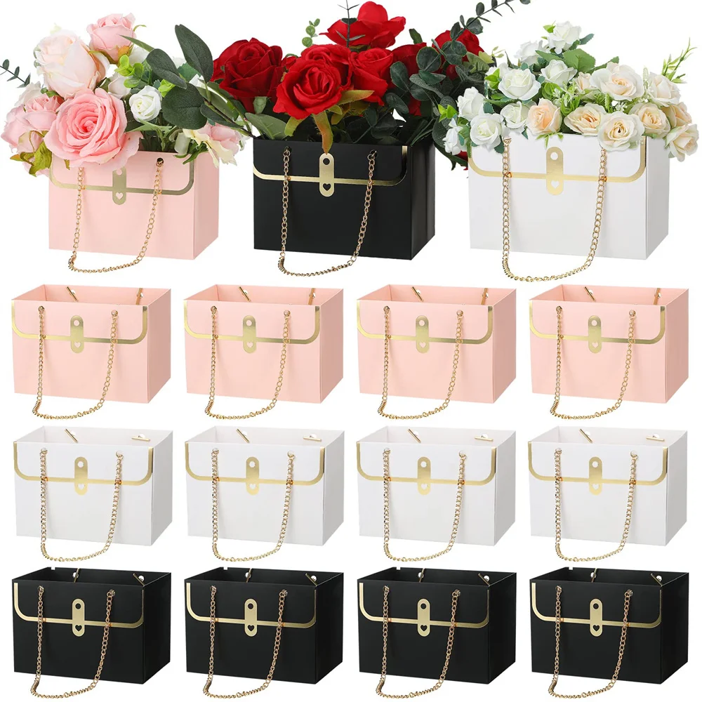 4PCS Portable Flower Box Rose Packaging Wrapping Gift Bag Shop Wedding Valentine's Day Birthday Party Paper Bag Box