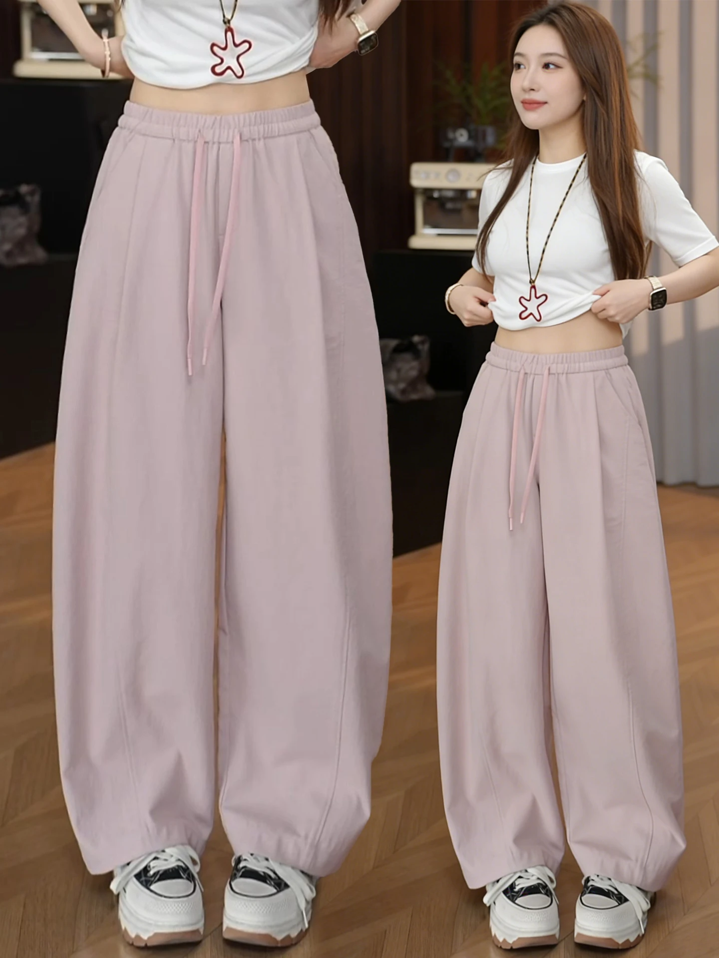 

Женские брюки-бананы с высокой талией и широкими штанинами, свободные, удобные, повседневные, весна-лето, новый стиль, элегантные, из полиэфирного волокна