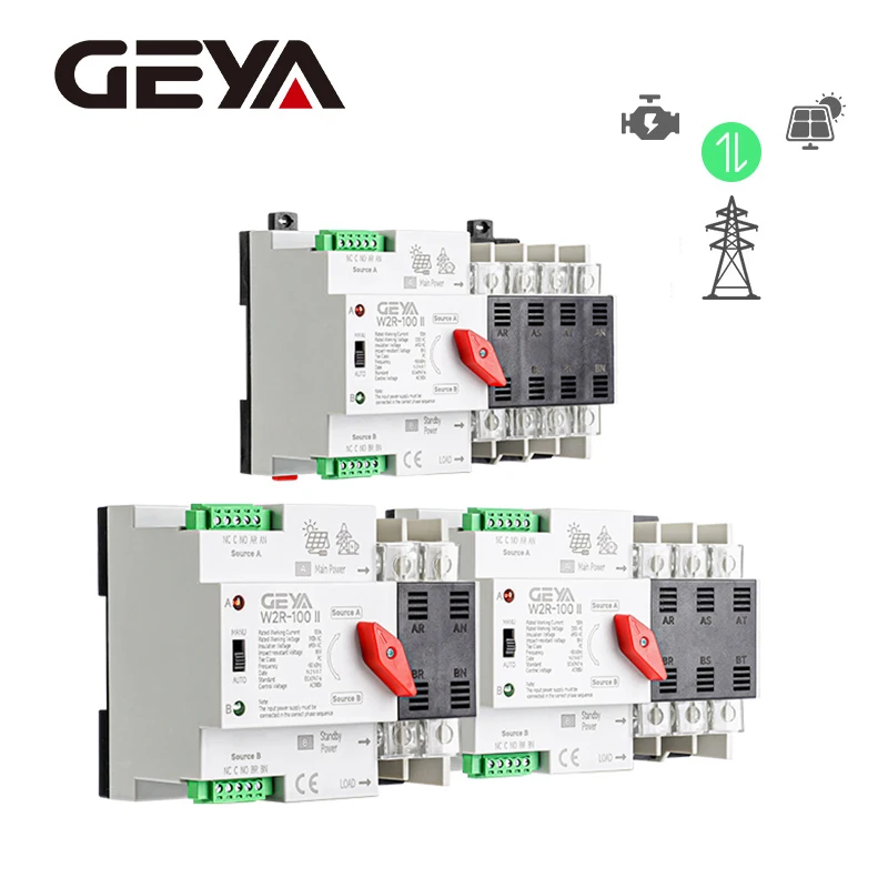 GEYA W2R ATS 220V PC Dual-Power Automatischer Transferschalter 100A Haushalts-Stromtransferschalter Solar-Stromversorgung ATS Stadtspeisung