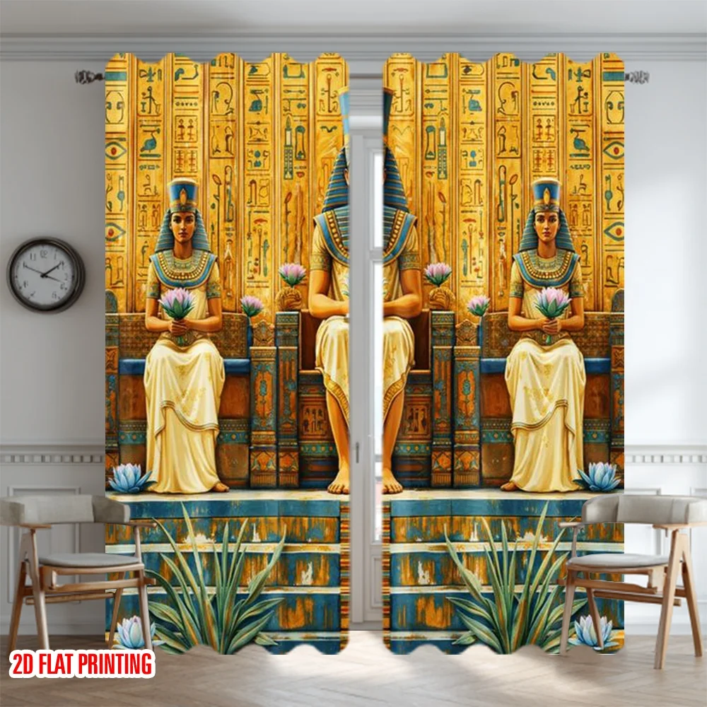 2D flat printing 2pcs Curtain Window Curtains Ancient Egyptian Royalty Scene Digital Printed Polyester Drapes Festive Curtains
