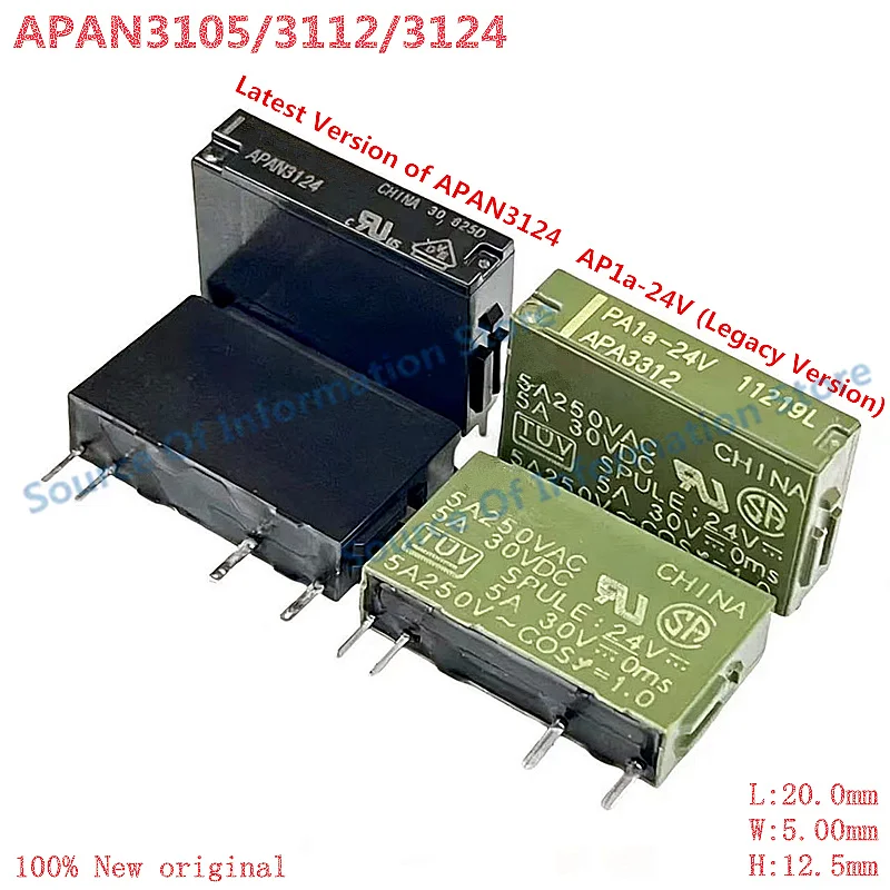 10Pcs APAN3105/APAN3112/APAN3124 Power Relay PA1A 5V 12V 24V 4Pin 5A 100% New