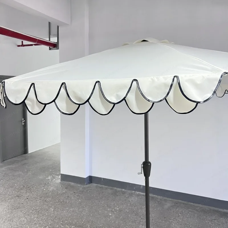 Off-White Tassel Outdoor Sunshade Umbrella – Garden Cafe Patio Draped Edge Parasol for Courtyard & Restaurant