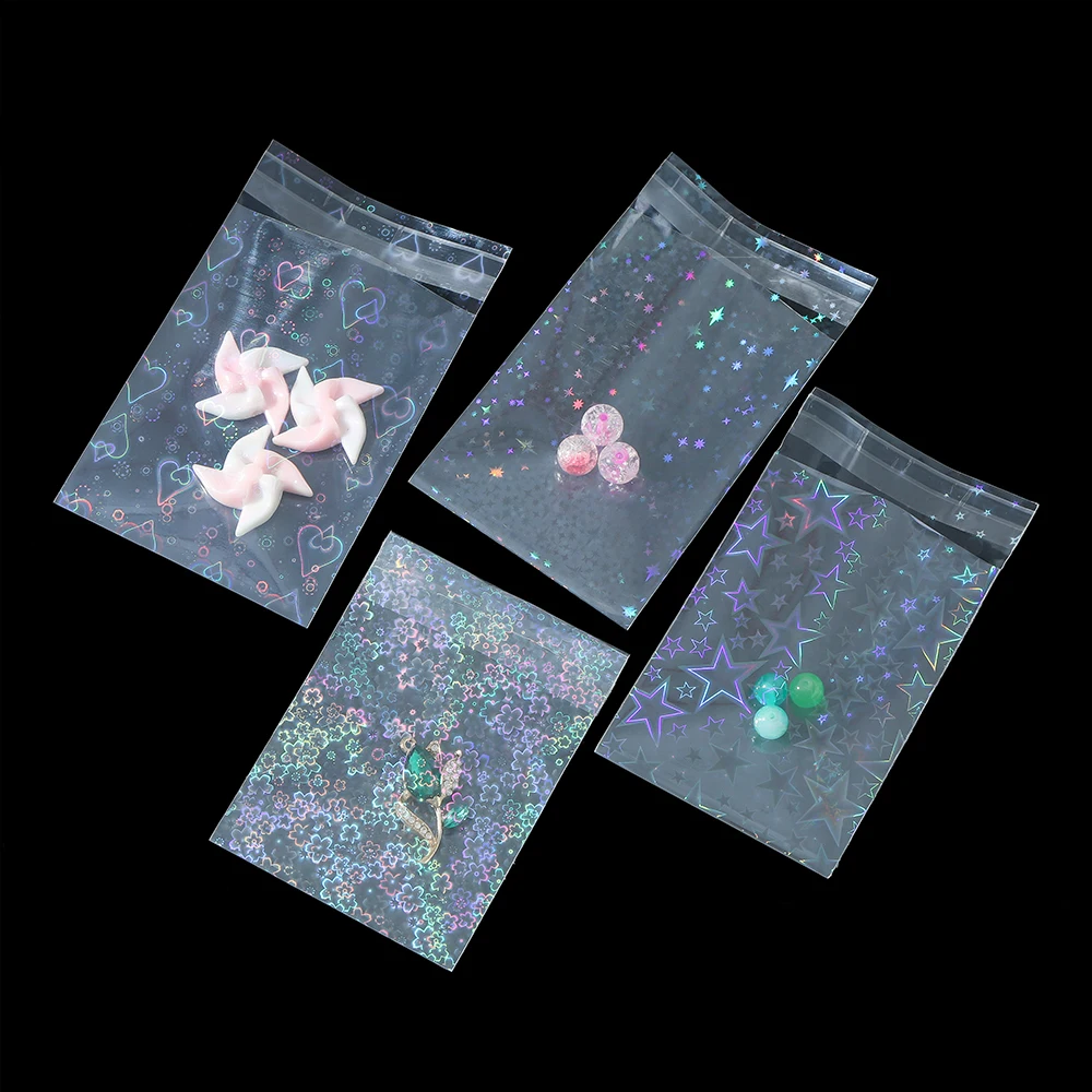 50pcs Colorful Self Sealing Plastic Bag Holographic Laser Jewelry Bag for Necklace Bracelet Jewelry Gift Packag Storage Bags