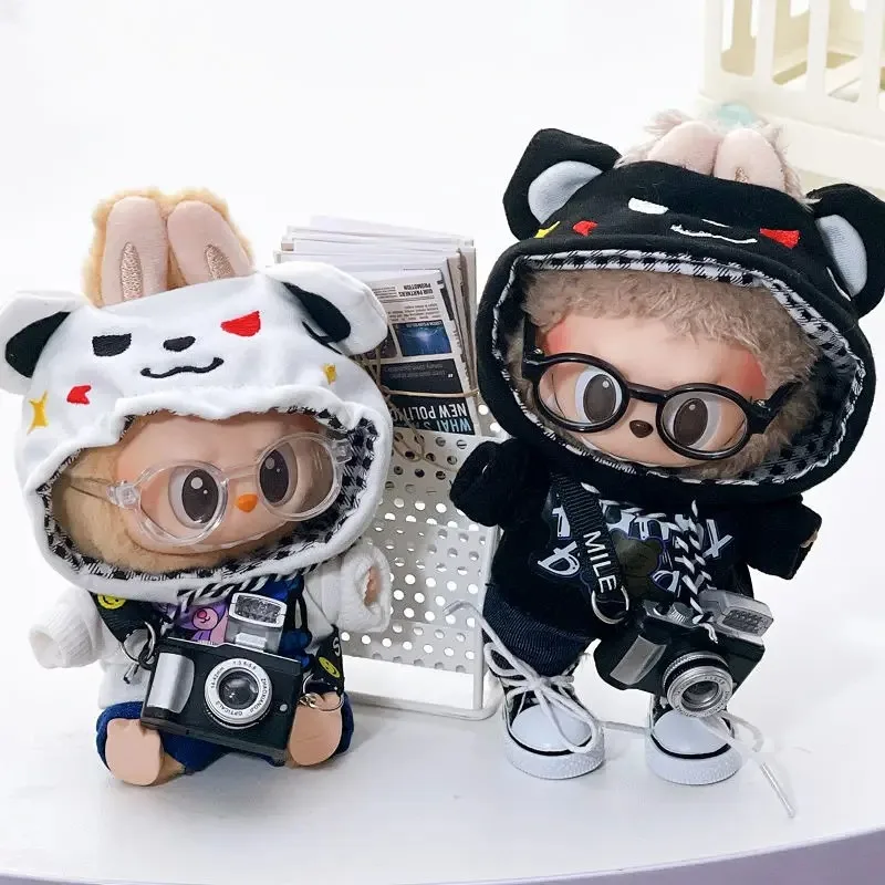 17cm Labubu I II Idol Dolls Cute Mini Plush Doll'S Clothes Korea Kpop Exo Idol Dolls DIY Accessories Gifts Bear Hoodie Set