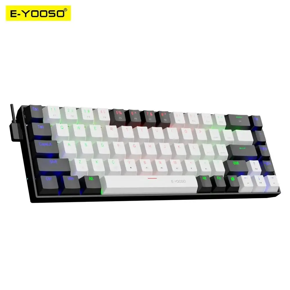 E-YOOSO Z686 USB Mini Slim Mechanical Gaming Wired Keyboard Red Switch 68Keys Russian Brazilian Portuguese for Compute PC Laptop