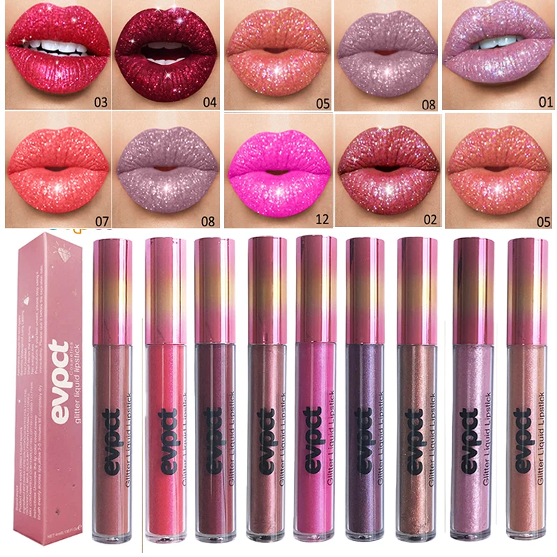 15 Color Glitter Diamond Lipgloss Shimmer Shiny Pearlescent Non-stick Cup Lip Tint Waterproof Long Lasting Matte Liquid Lipstick