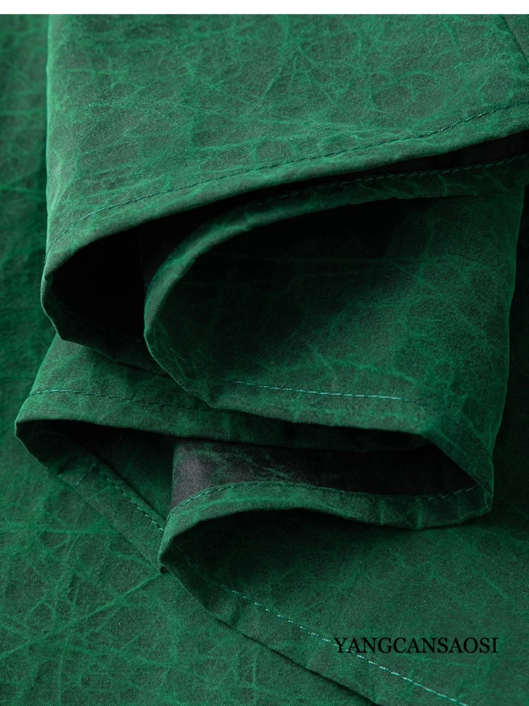 جودة تحسس الرجعية الغابات الخضراء 100% التوت الطبيعي الحرير السلاحف الكراك عبق سحابة الغزل كم طويل فضفاض الدانتيل قميص فستان