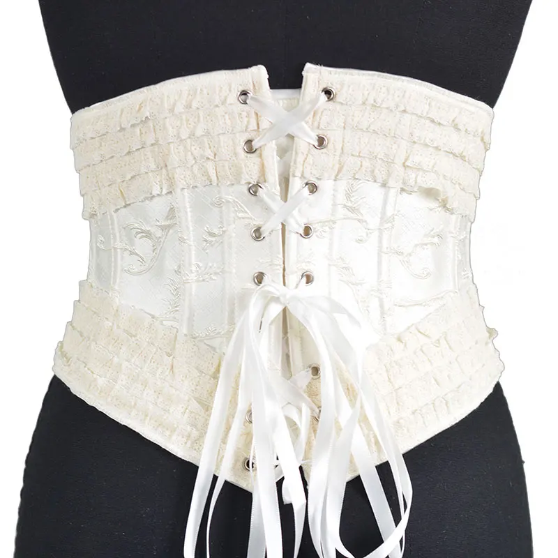 White Lace Lolita Goth Gothic Clothing Underbust Corset Embroidery Vintage Belts Cummerbund Corsets for Slimmer Waist