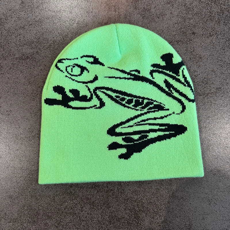 Europäische und amerikanische personalisierte Jacquard-Cartoon-Frosch-Doppelschicht-Strickmütze mit Kälteschutzfunktion – Detail 6