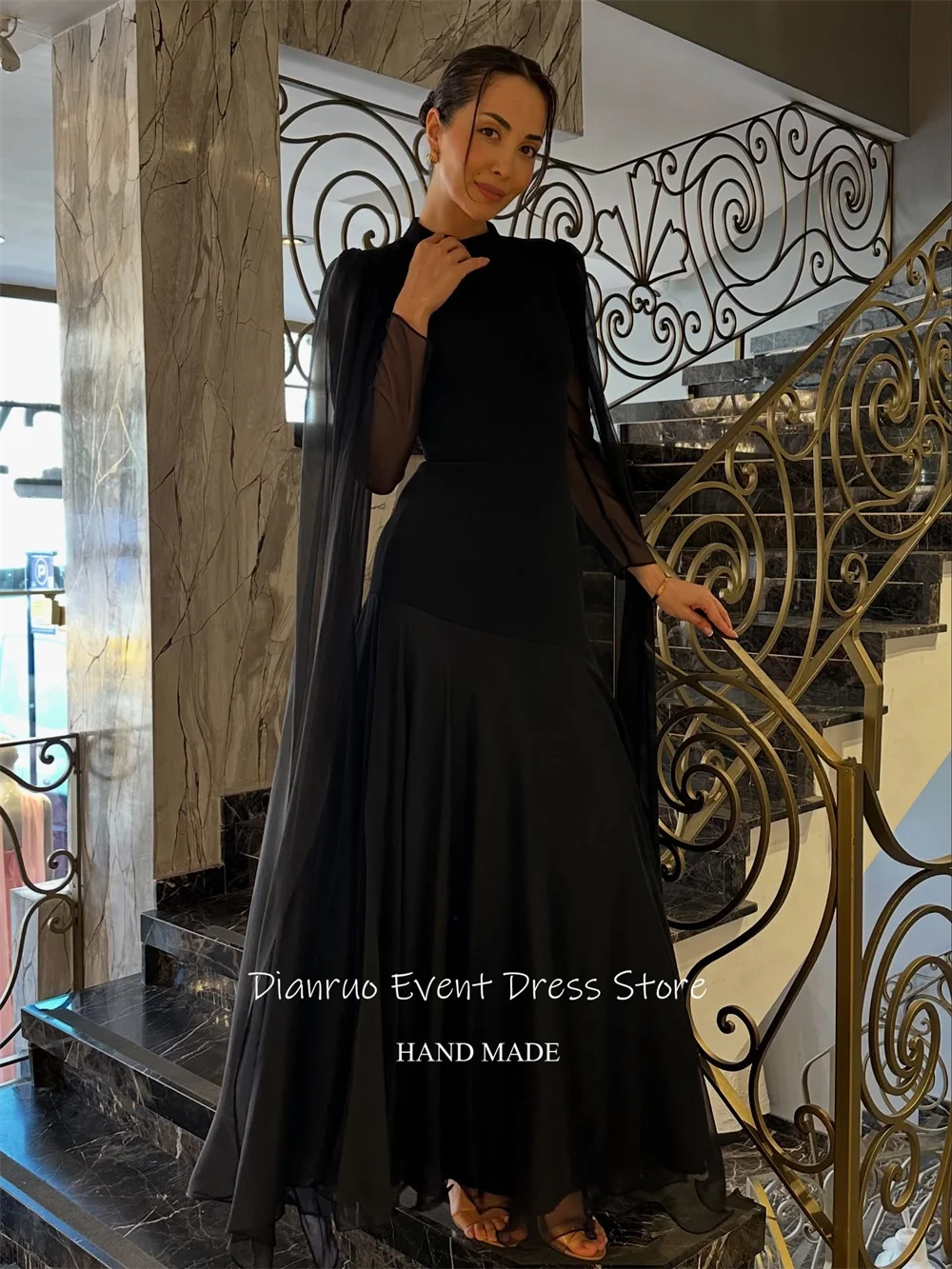 Dianruo pure manches longues robe de soirée col haut fluide haute qualité robes de soirée une ligne robes de soirée de luxe 2025 personnalisé