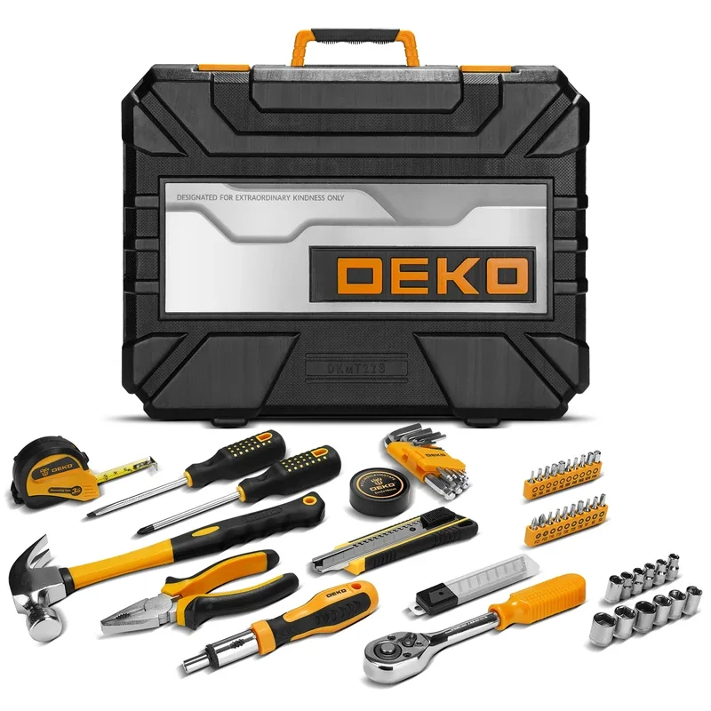 DEKO DKMT228 Socket Wrench Auto Repair Tool Combination Package Mixed Tool Set Hand Tool Kit with Plastic Toolbox Storage Case