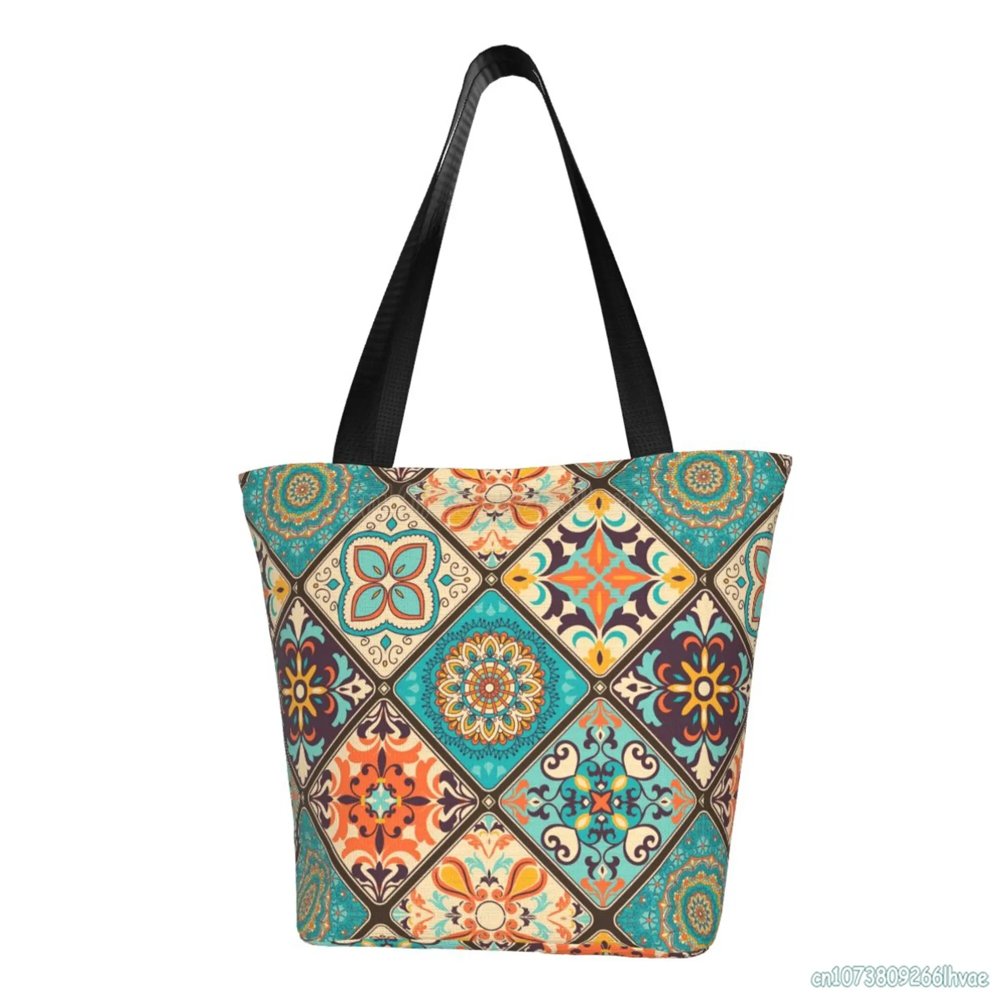 Boho แบบดั้งเดิมกระเป๋าสะพายไหล่รูปแบบ Mandala สีสันกระเป๋าผู้หญิง Tote กระเป๋า Reusable ช้อปปิ้งร้านขายของชำกระเป๋าสำหรับเดินทาง