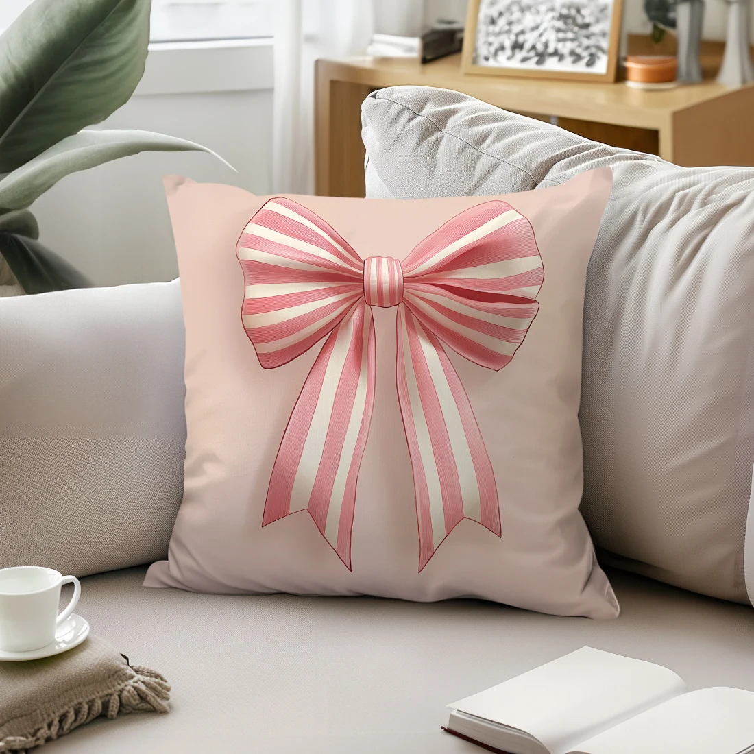 Pink Cherry Book BowDecorative Pillowcase 18 X 18 Inch Pillow Covers Throw Pillows Cushion Cases For Home Car Sofa 1pcs/4pcs