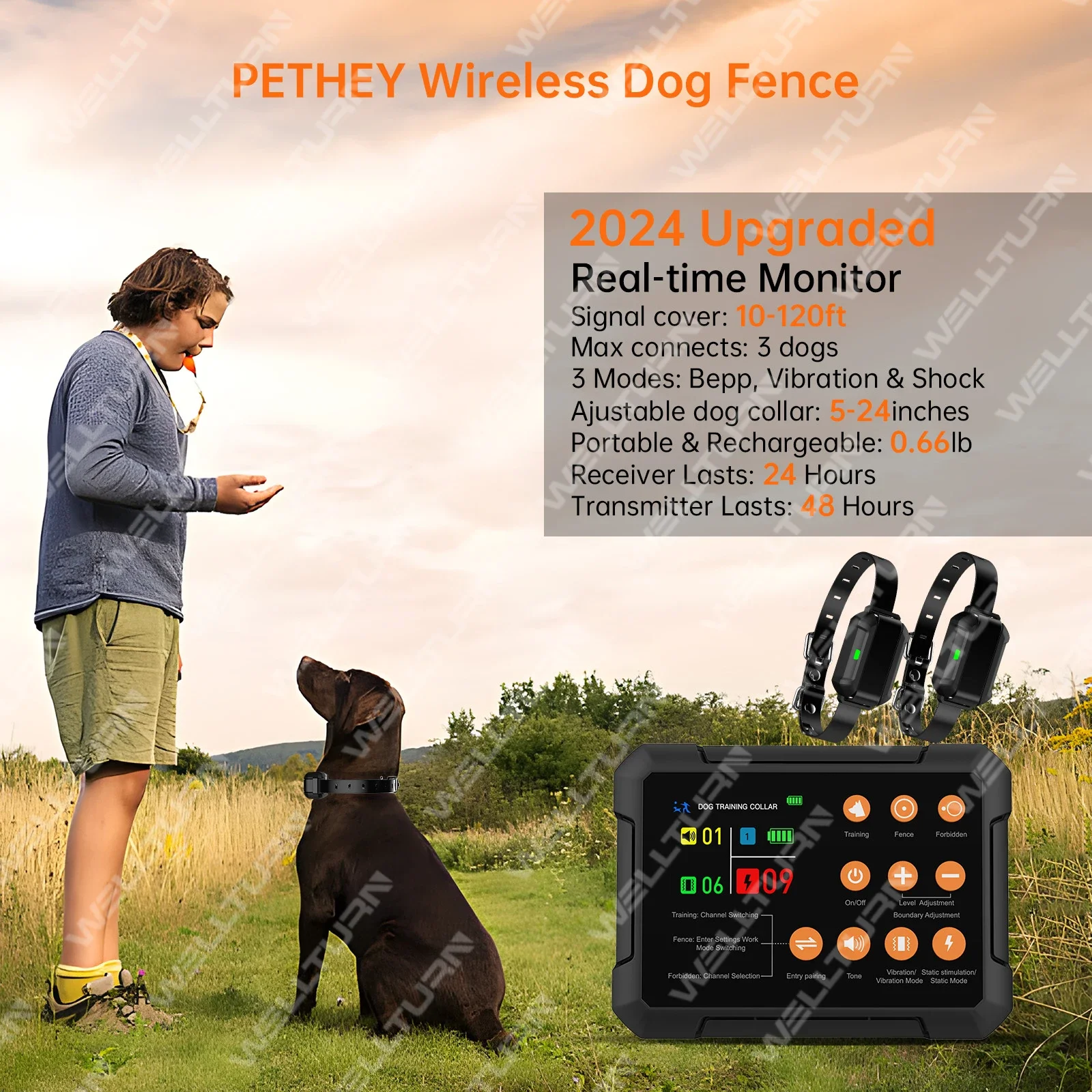 Patented New Design 10-120 FT Electric Dog Collar Fence System Indoor Outdoor Wireless Dog Fence Shock Pet Training Supplies