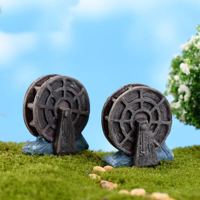 2PCS Mini Vintage Waterwheel Miniature Fairy Garden Home Decoration Houses Craft Micro Landscaping Decor DIY Gift
