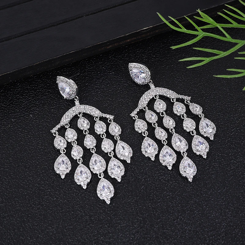 

Luxury Minimalist Geometric Waterdrop Tassel Earrings For Women Wedding Cubic Zirconia CZ DUBAI Bridal Jewelry A0279