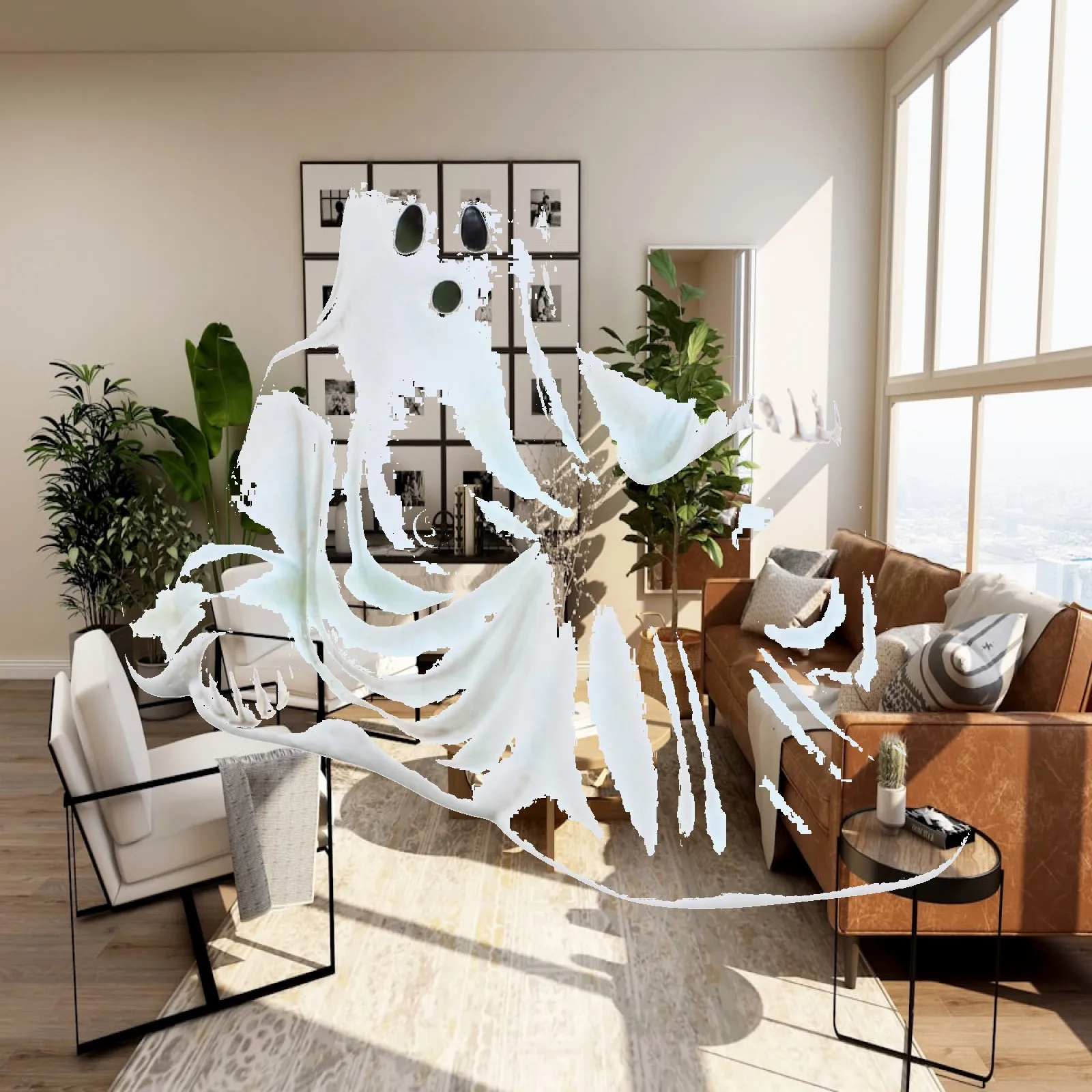 Ghost Figurine with Draped Sheet Body Hand-Finished Reclining Ghost Figurine Indoor Outdoor Low-Maintenance