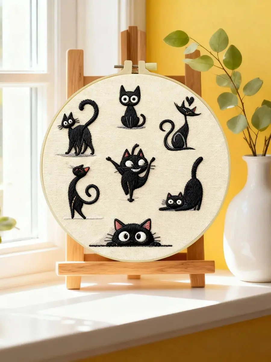 1 Stück 20X20CM/15X15CM 7,87/6,3 Zoll Katzen-Stickerei-Starter-Kit DIY-Kit DIY-Stickerei-Set Handarbeiten Heimdekorations-Set für Anfänger – Detail 6
