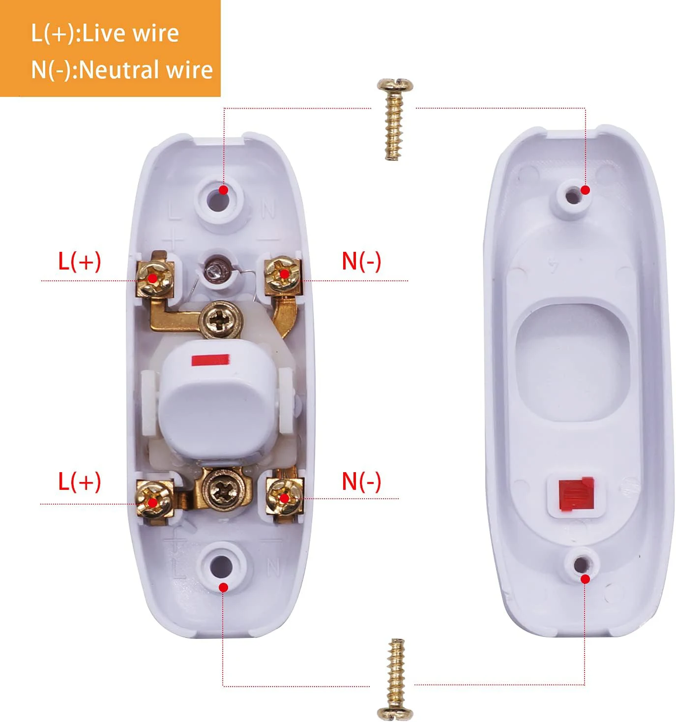 Inline Cord Switch Black White AC 250V 10A Heavy Duty Thru Switch OnOff Lamp Bulb Wall Line Button Control Switch