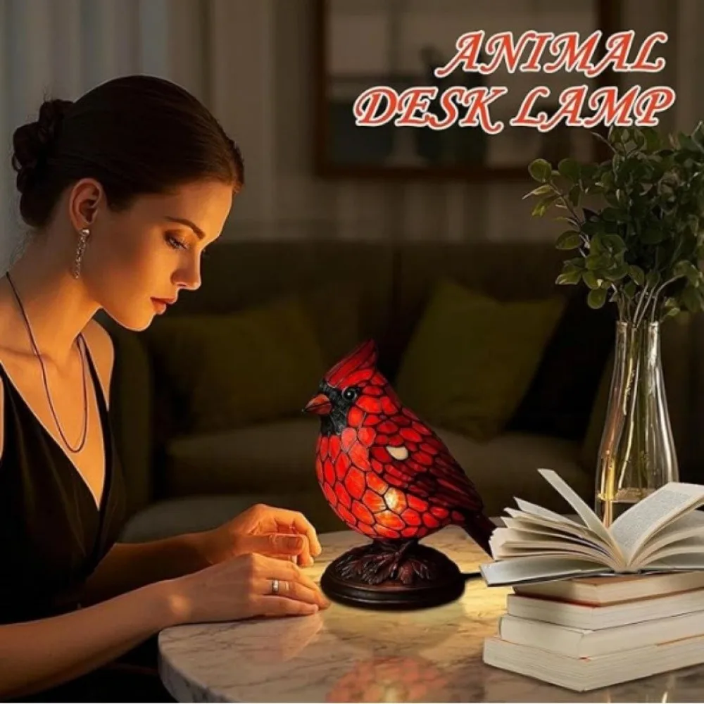 

Creative Resin Red Bird Table Lamp Handmade Soft Glow Lighting Red Bird Night Light Unique Exquisite Bird Desk Lamp Living Room