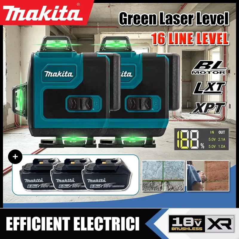 Makita Hochpräziser 16-Linien 360° Horizontal-Vertikal-Kreuzlinienlaser mit Grünlicht, Hochpräzises Wandmontiertes Tragbares Werkzeug