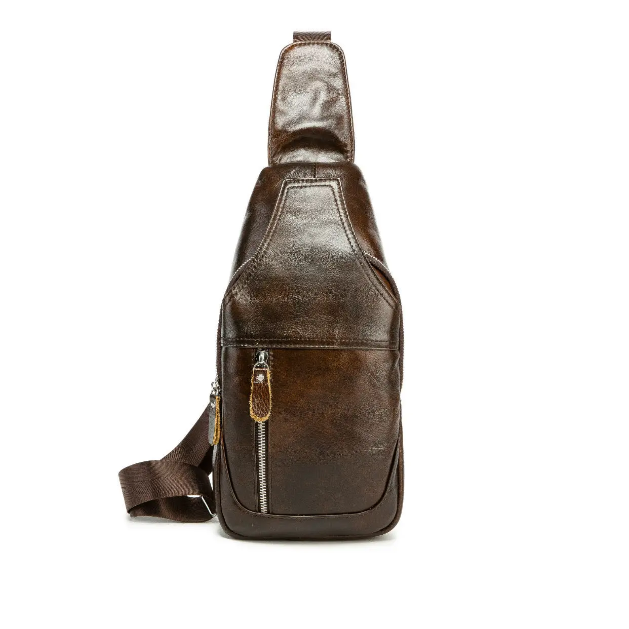 Bolsa de peito de couro genuíno para homens, bolsa tiracolo, marca de luxo, casual, esportiva masculina, bolsa de ombro pequena clássica