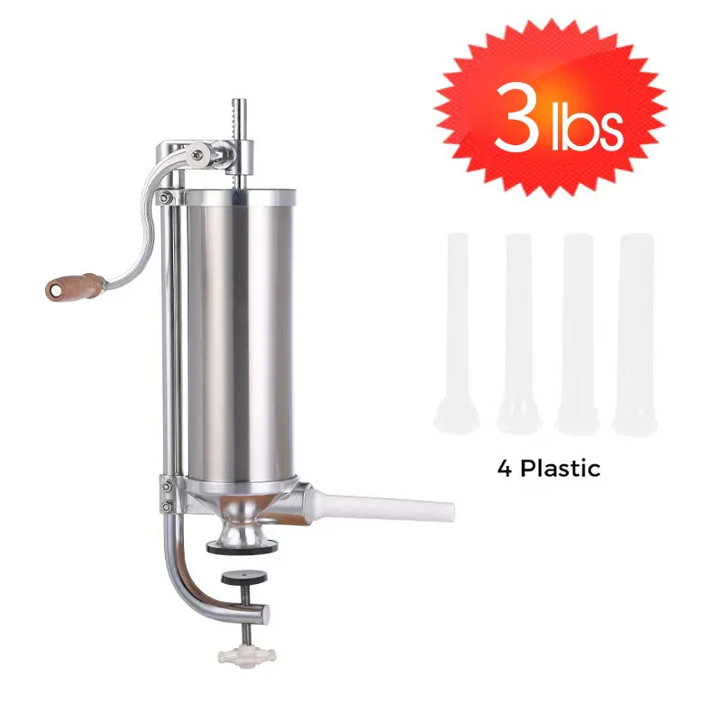 Kommerzieller 3-Lb-Wurstfüller mit Klemmmechanismus aus Edelstahl, manuelles Wurstfüllgerät für den Heimgebrauch