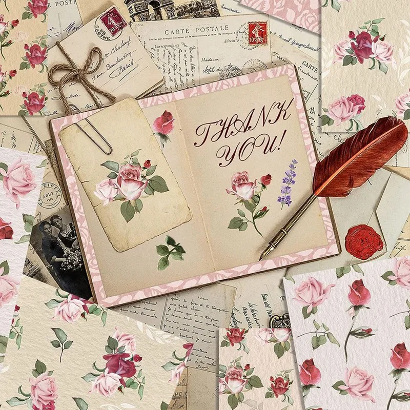 12X12inch Double-Sided Watercolor Floral Cardstock Pink 24 Sheets Spring Pink Rose Scrapbook Paper For DIY Making Cards